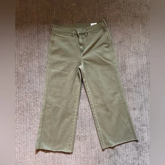 AYR Women’s Khaki Green Straight Wide Leg Cropped Cut Off Pants - Size 29S - Picture 2 of 10